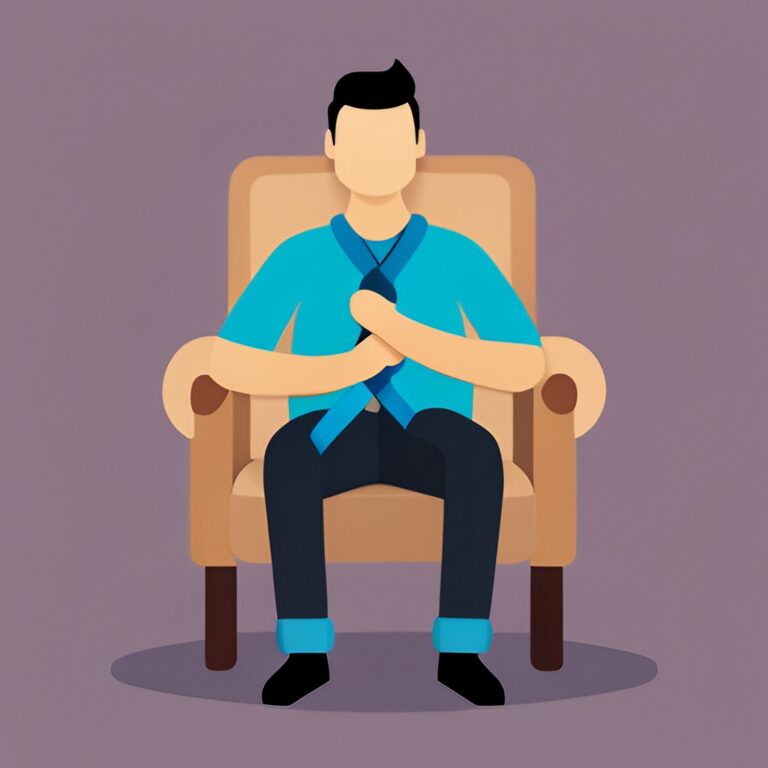 illustration of a Man sitting down holding a Prostate cancer ribbon in his hands